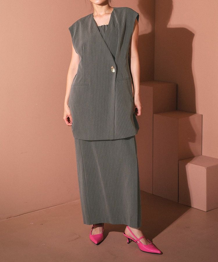 back sheer gilet setup dress[8FS]