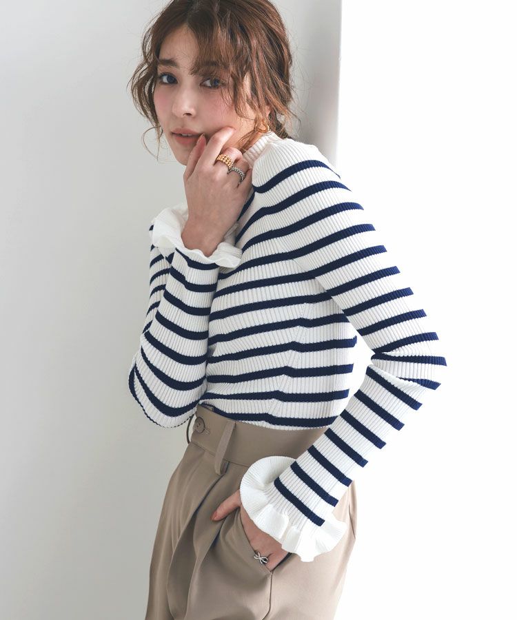 フリルスリーブニットトップス CLANE（クラネ） 即日発送 正規商品 フリル スリーブ ニット トップス