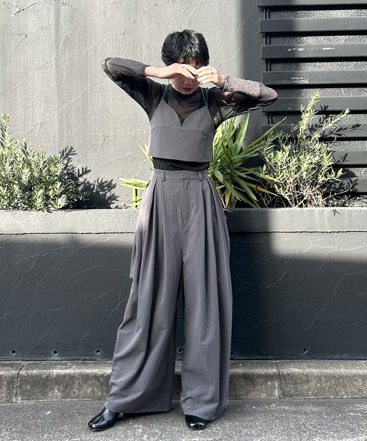 pinstripe bustier wide pants dress