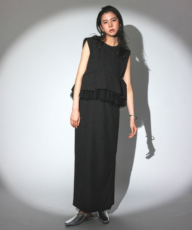 pinstripe peplum setup dress