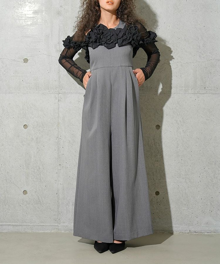 ruffled bustier pants dress