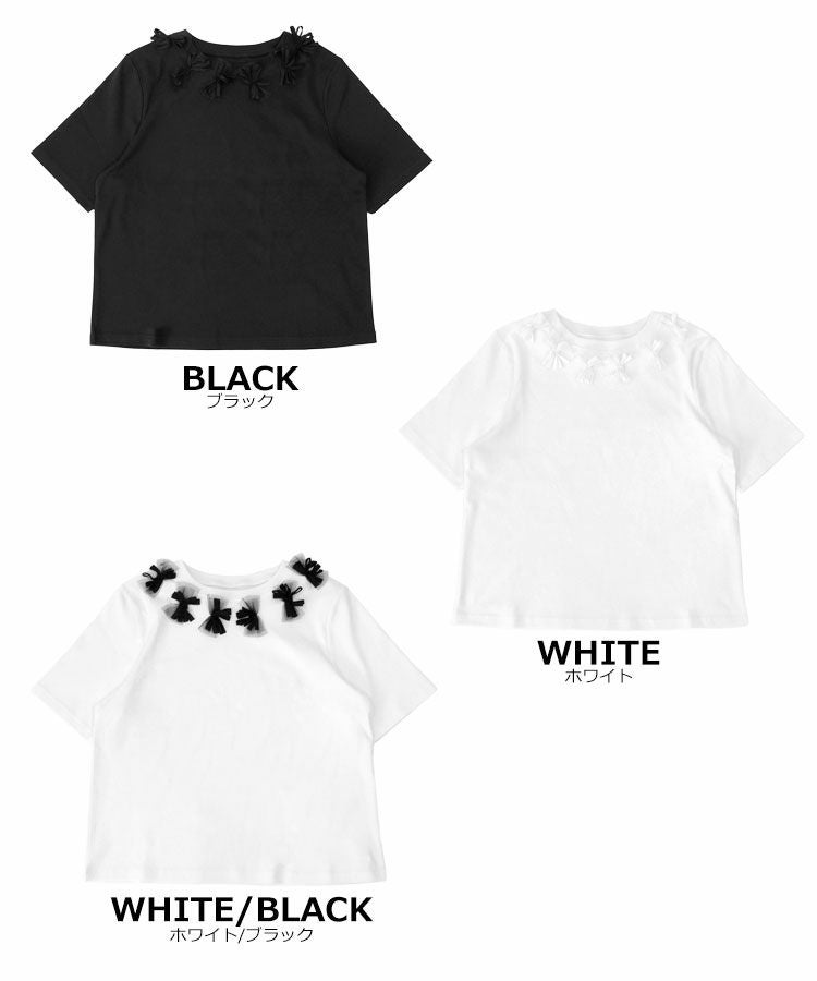ホワイト/ブラックリボン Tシャツ M リボンTee メール便