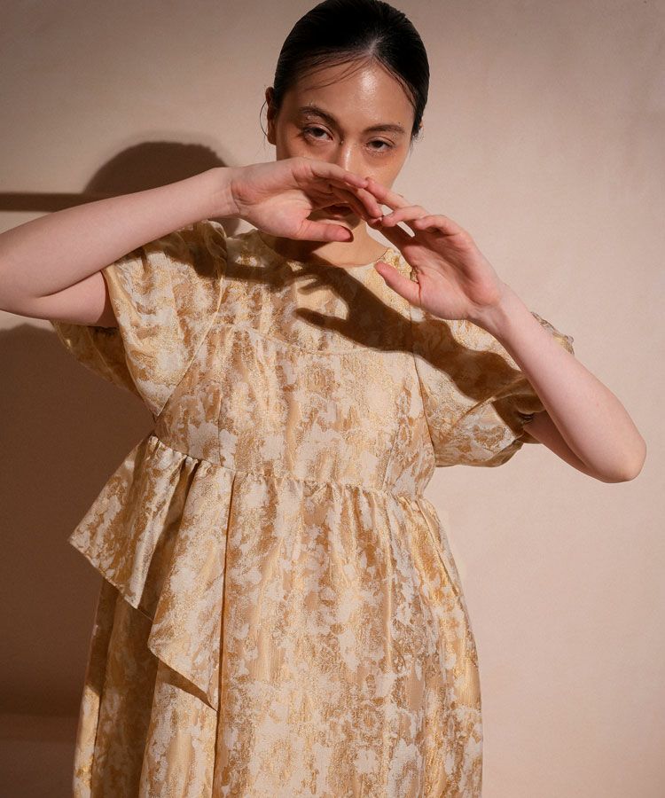 bubble sleeve jacquard dress[8FS]