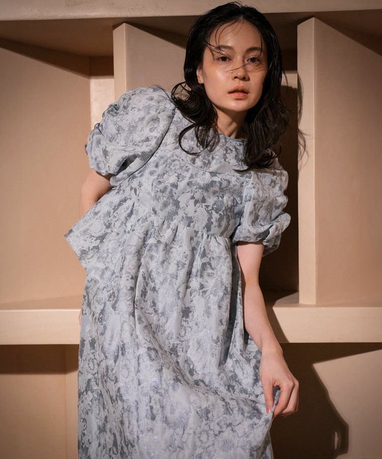 bubble sleeve jacquard dress