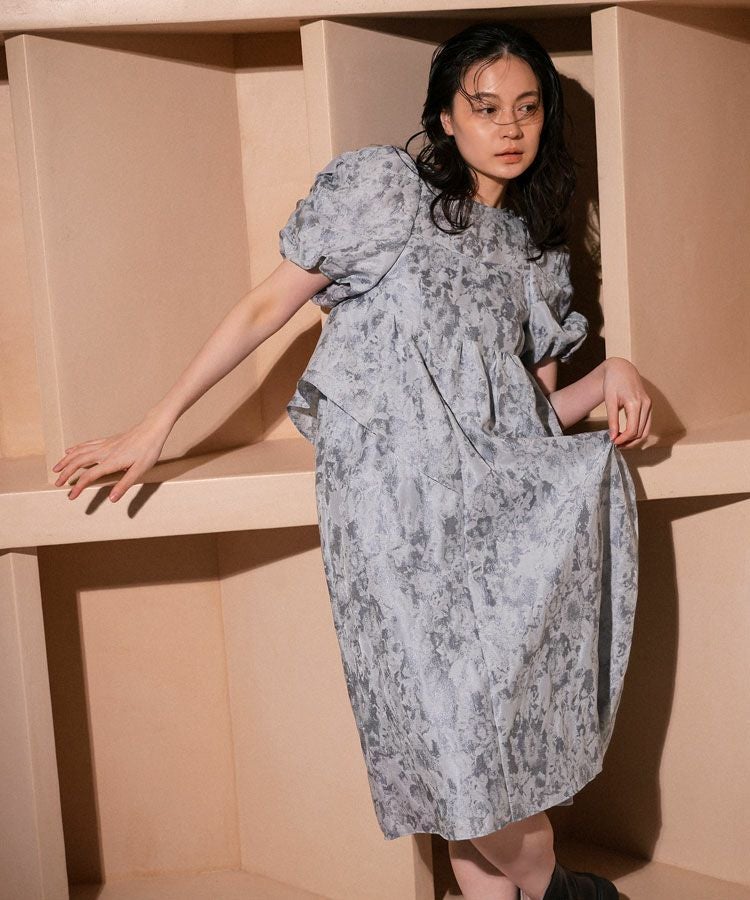 bubble sleeve jacquard dress[8FS]