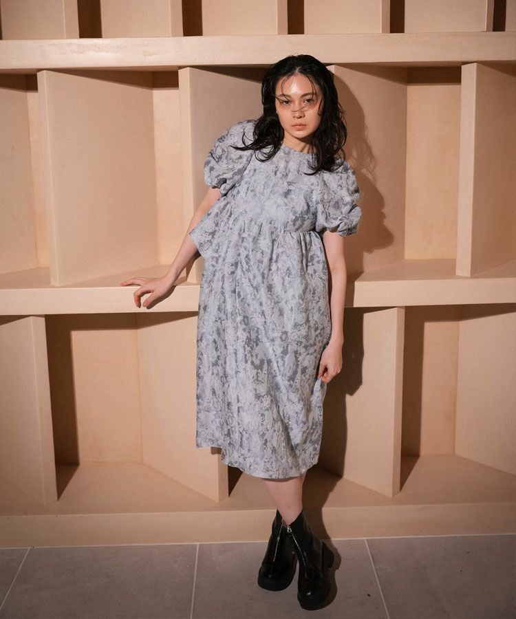 bubble sleeve jacquard dress[8FS]