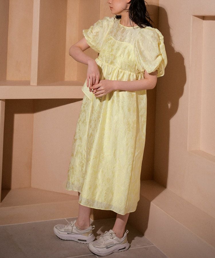 bubble sleeve jacquard dress