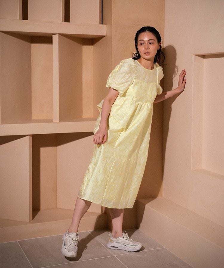 bubble sleeve jacquard dress[8FS]