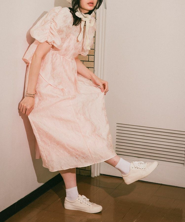 bubble sleeve jacquard dress