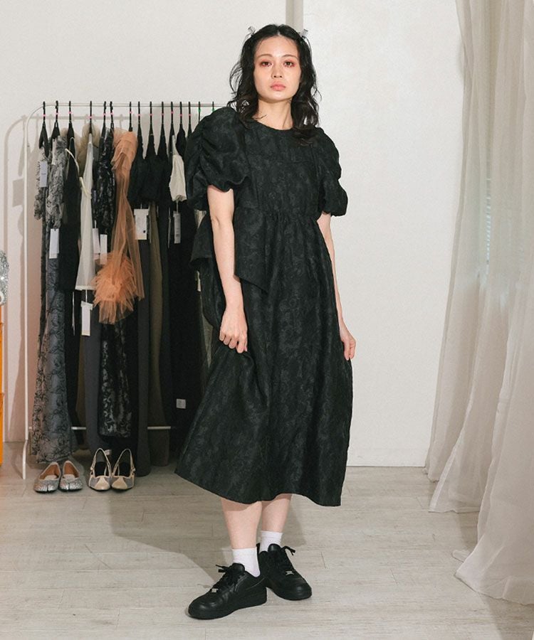 bubble sleeve jacquard dress