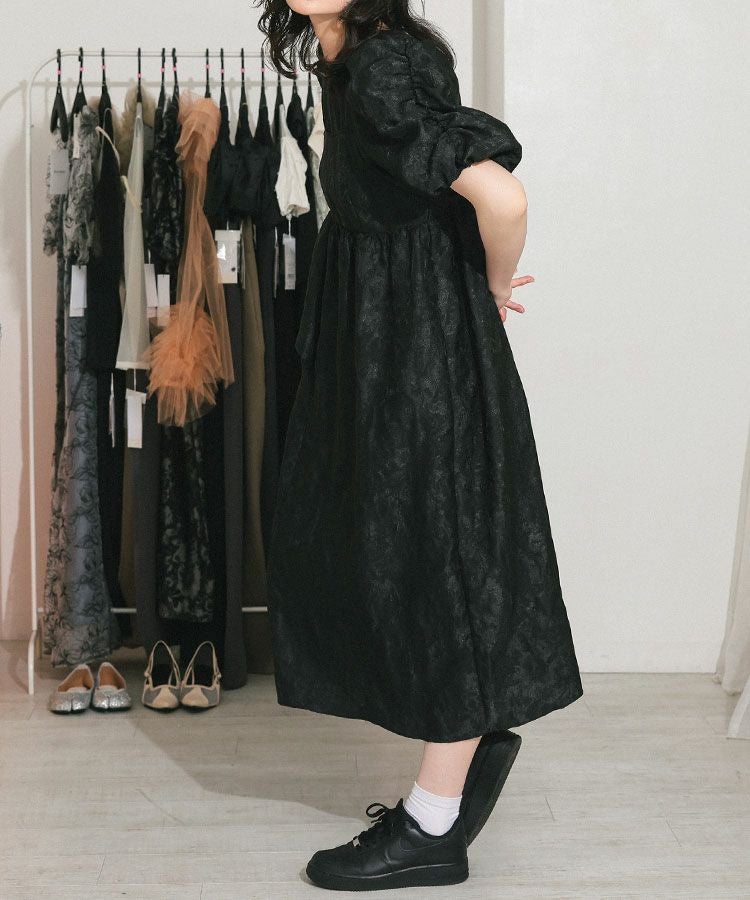 bubble sleeve jacquard dress[8FS]