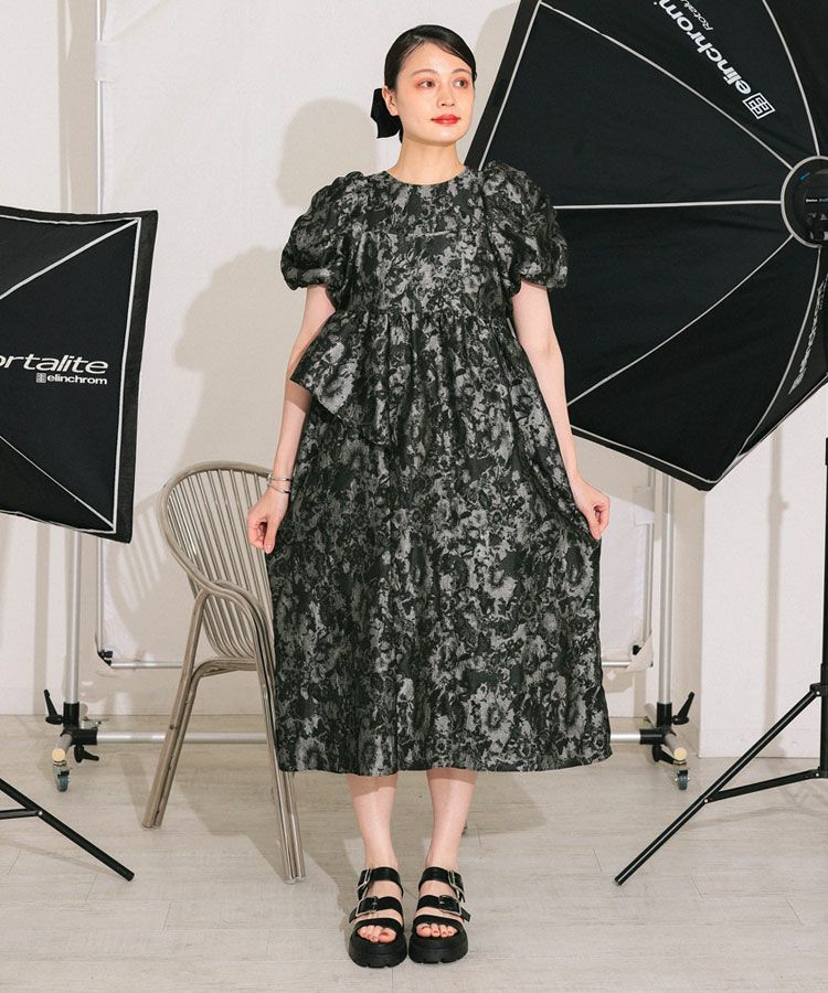 bubble sleeve jacquard dress[8FS]