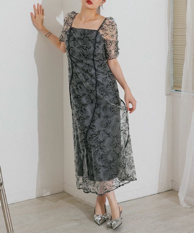専用ですANDRESD wave piping frare dress ブラウン wave piping frare dress