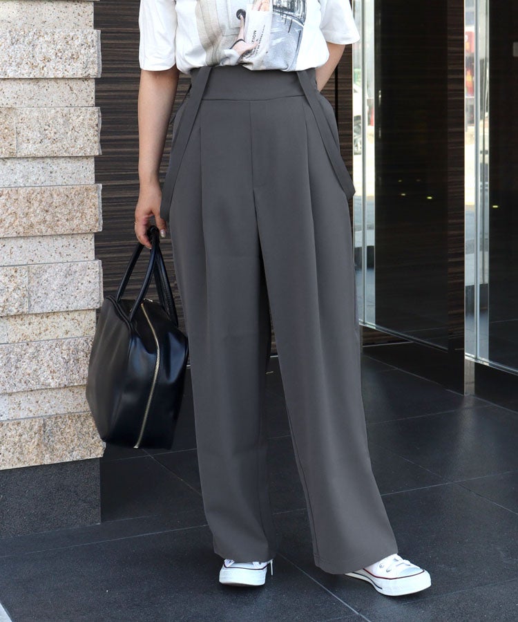 サスペンダー付きタックパンツ メール便