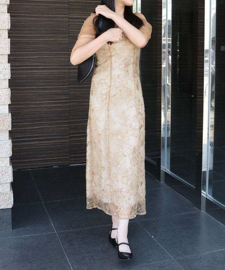 tulel drape spangle dress