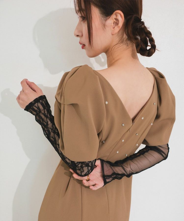 lace arm drepe dress