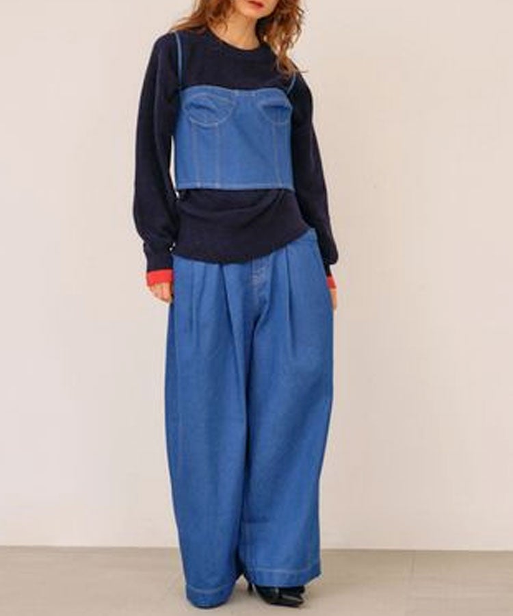 ハンドメイド　ミニリース　タペストリー　デニムカラー　ブルー セットアップ対応】デニムビスチェ メール便