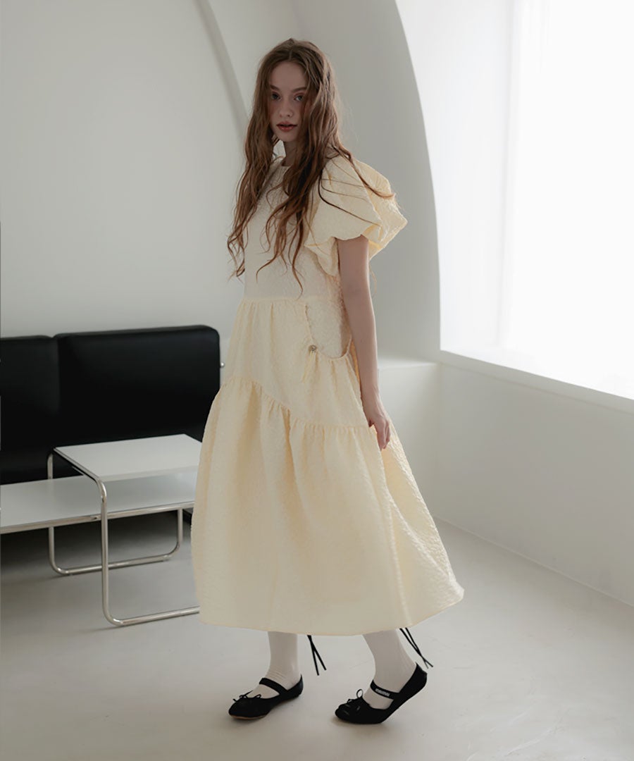 極美品♡フラワー ジャガード ワンピース ベージュ　オケージョン Re:EDIT（リエディ） ワンピース 「2025SS COLLECTION」「オケージョン