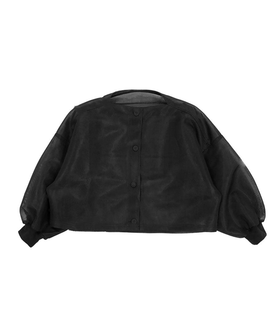 美品 マルティニーク 上品 オーガンジー シアー ノーカラーブルゾン ブラック classicalelf（クラシカルエルフ） ブルゾン アウター 軽やかさと気品