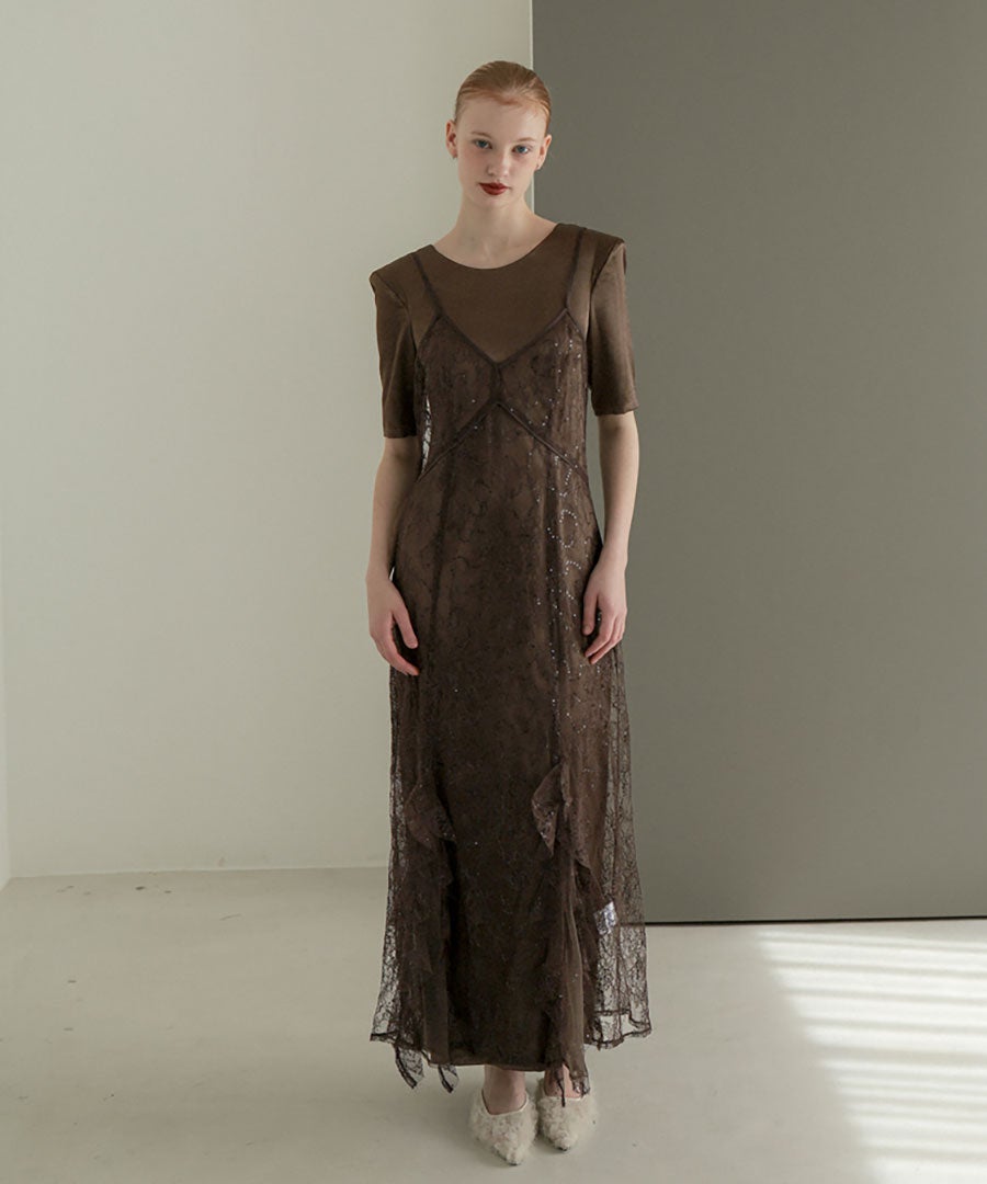sparkle lace satin dress