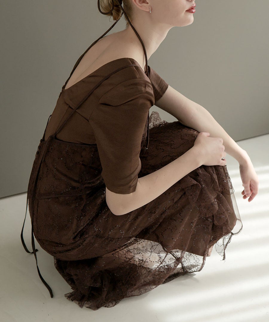 sparkle lace satin dress