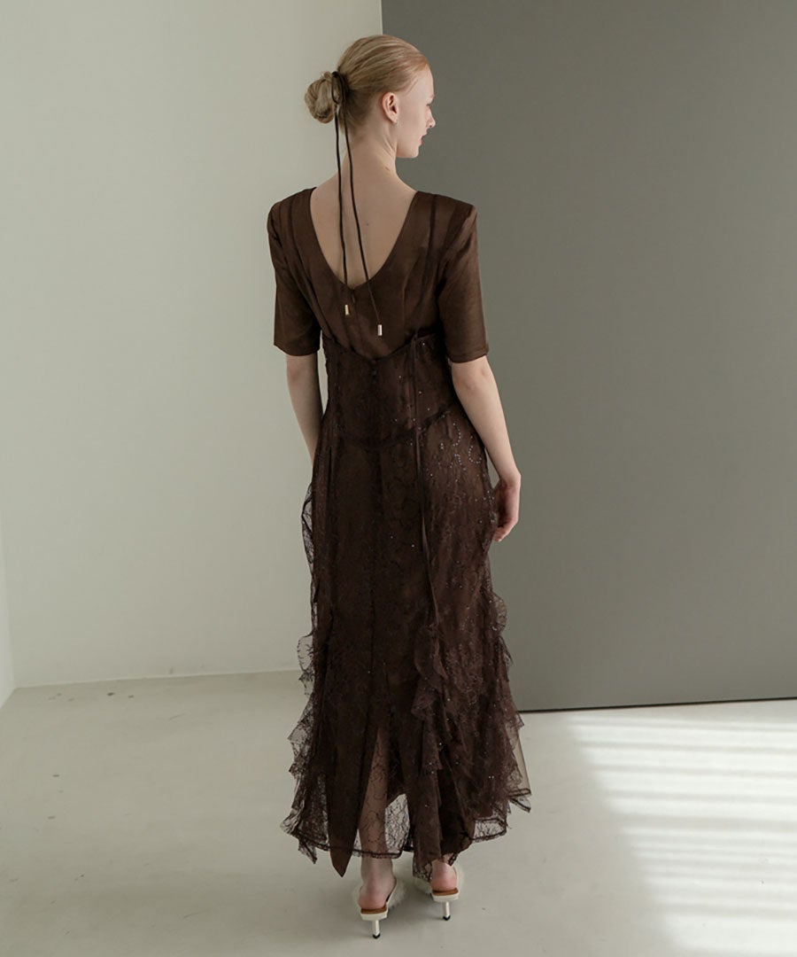 sparkle lace satin dress