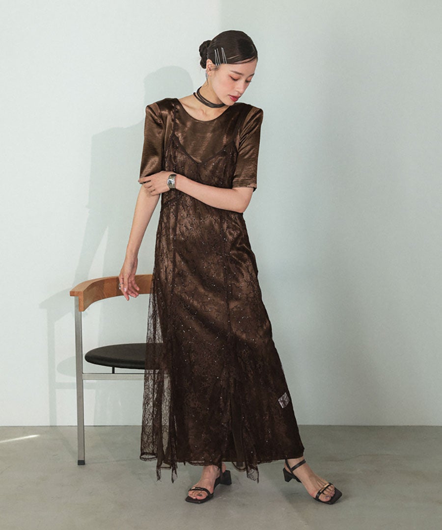 sparkle lace satin dress