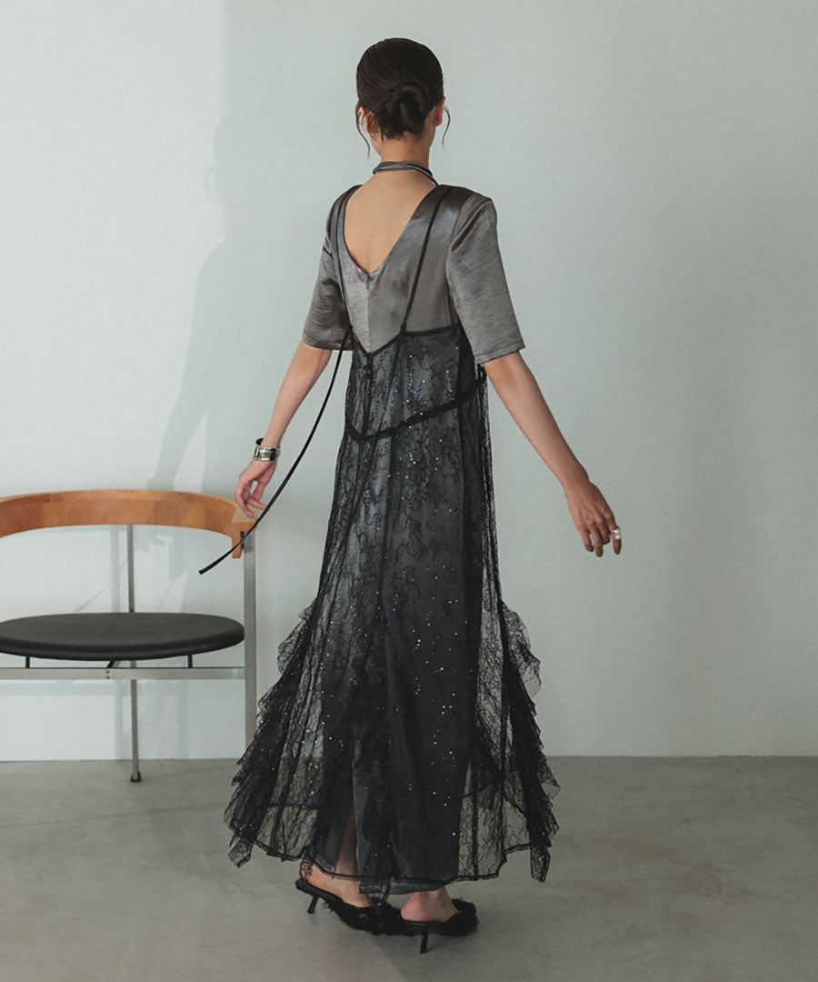 sparkle lace satin dress