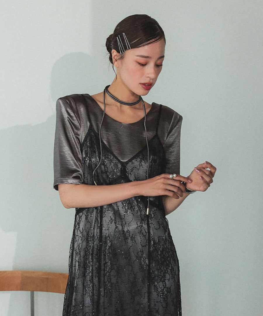 sparkle lace satin dress
