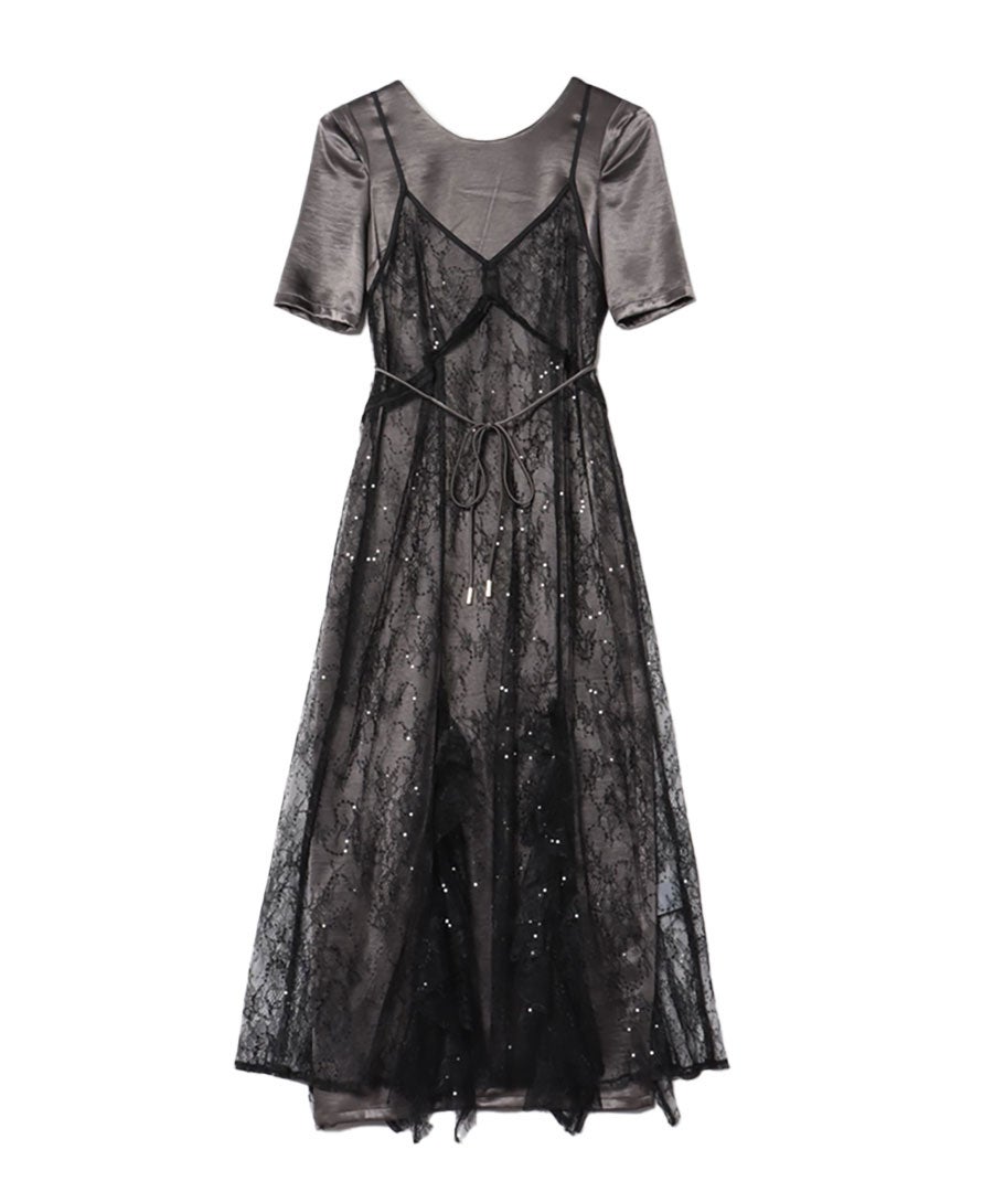 sparkle lace satin dress