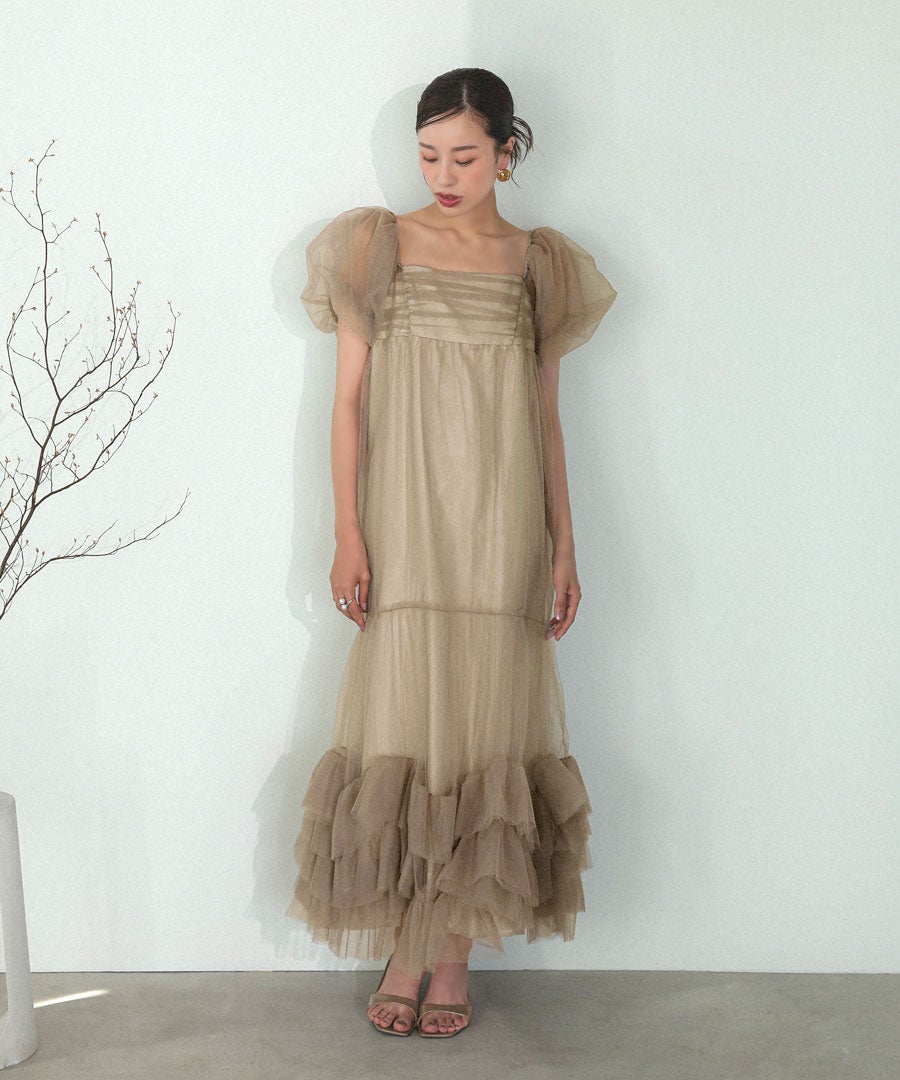 volume tulle puff sleeve dress