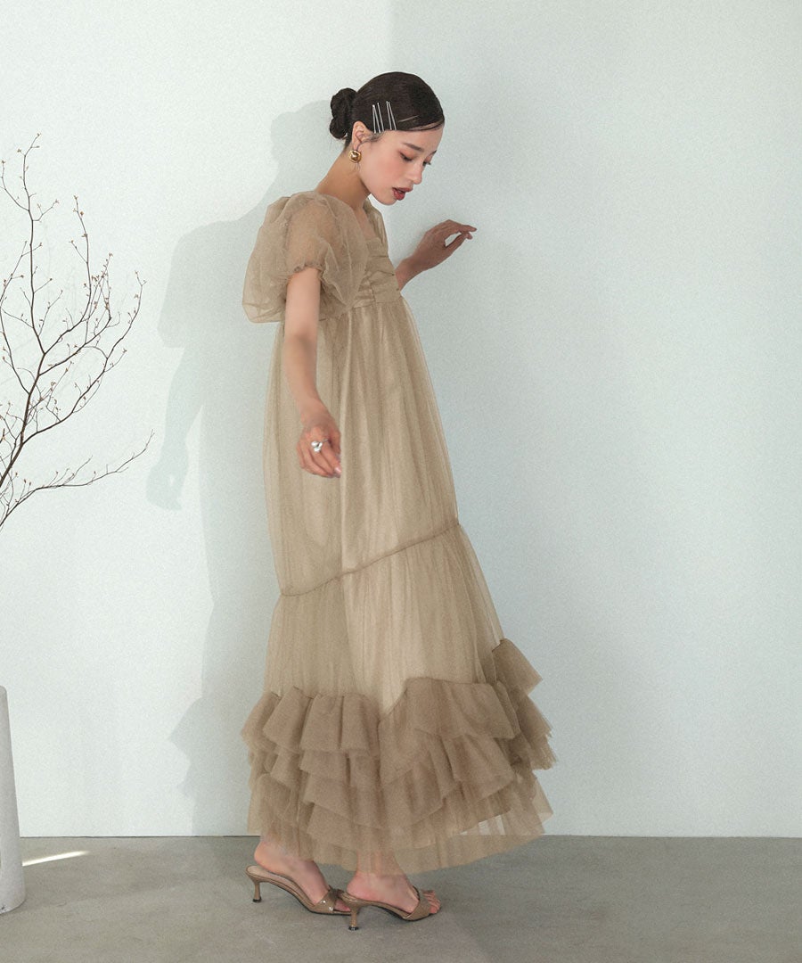 volume tulle puff sleeve dress