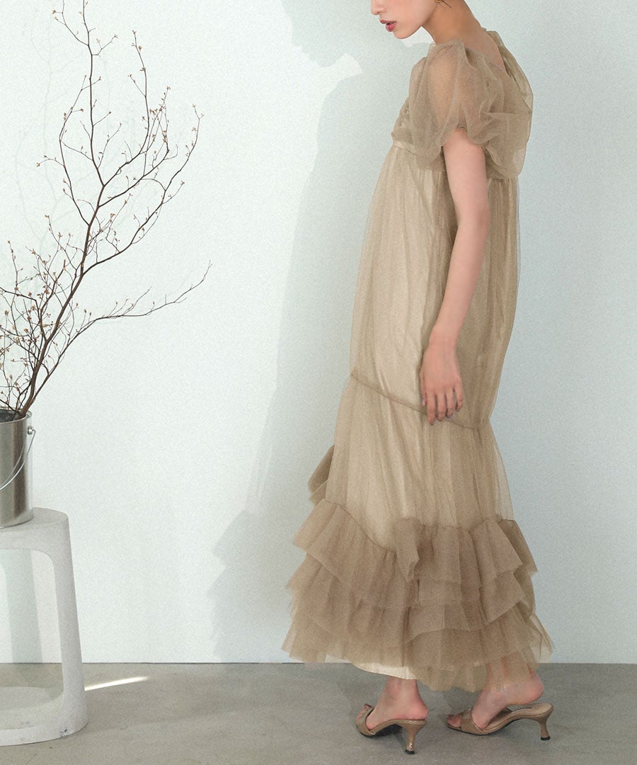 volume tulle puff sleeve dress