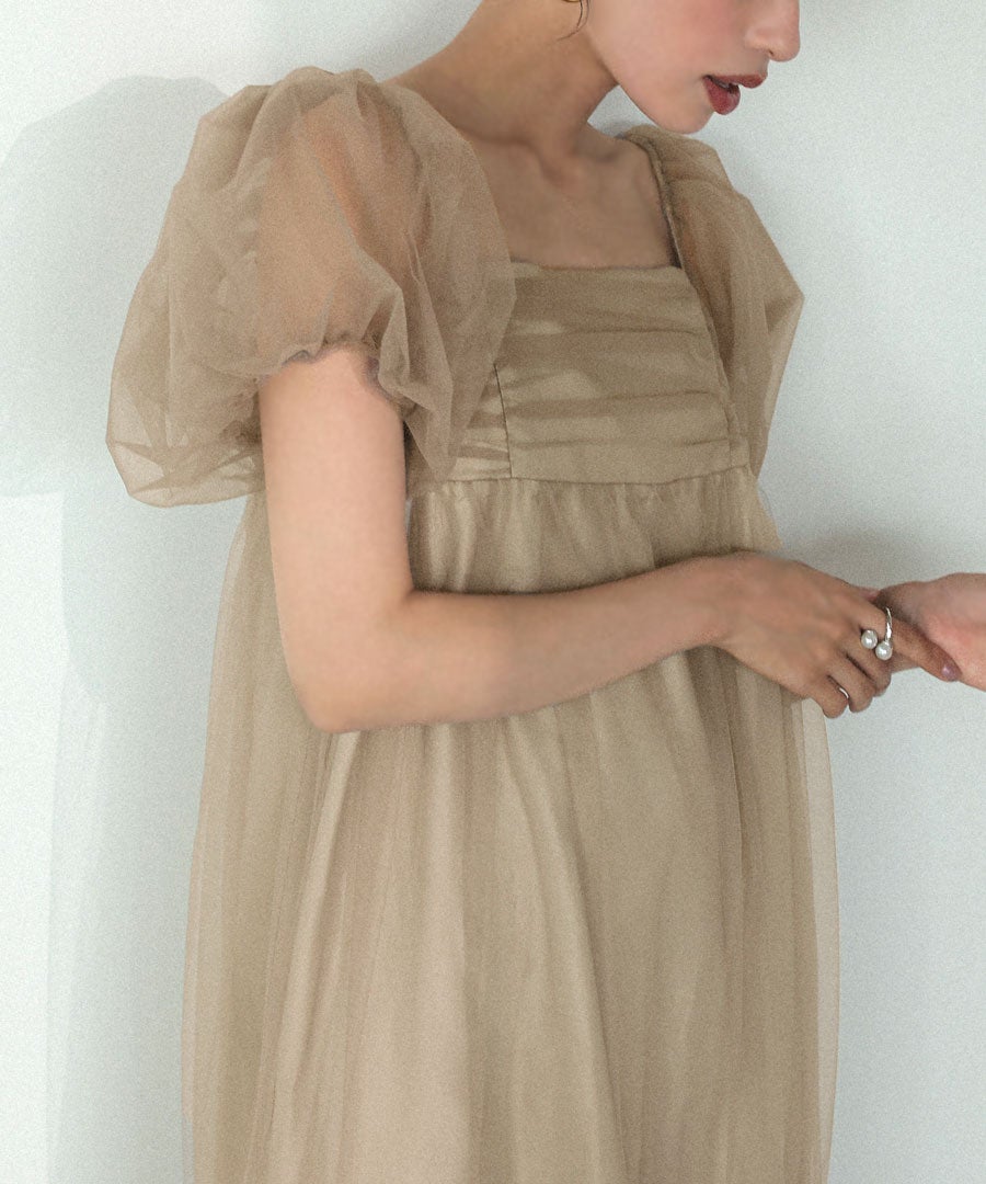 volume tulle puff sleeve dress