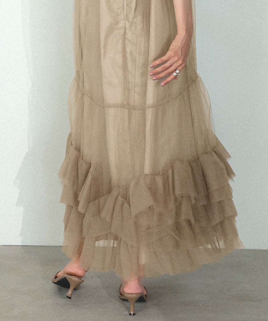 volume tulle puff sleeve dress