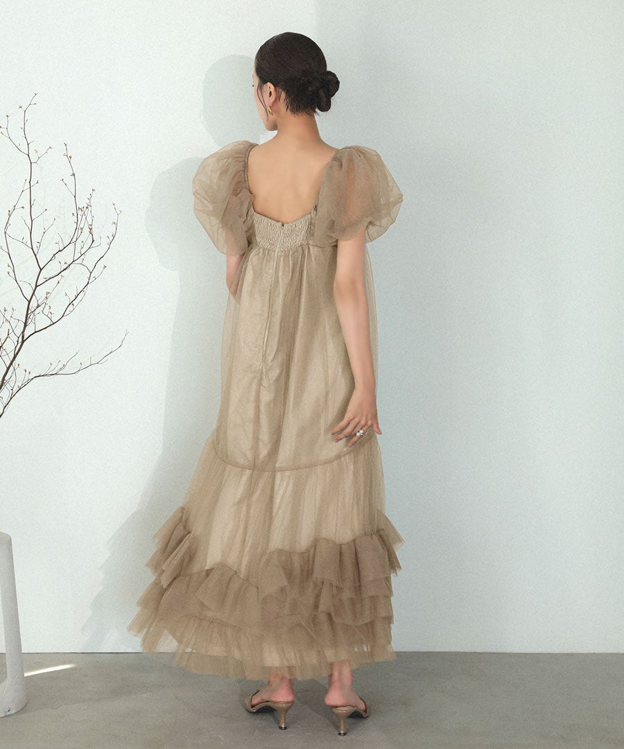 volume tulle puff sleeve dress