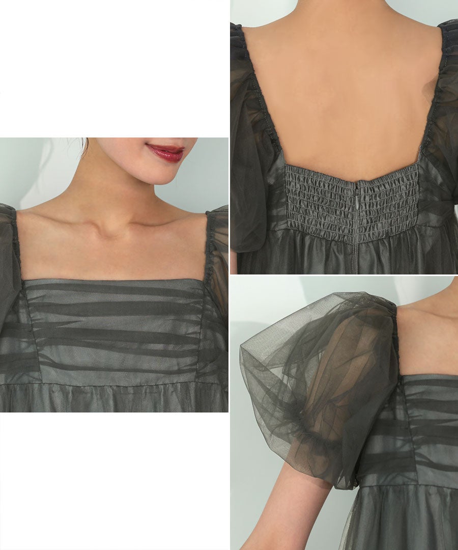 volume tulle puff sleeve dress