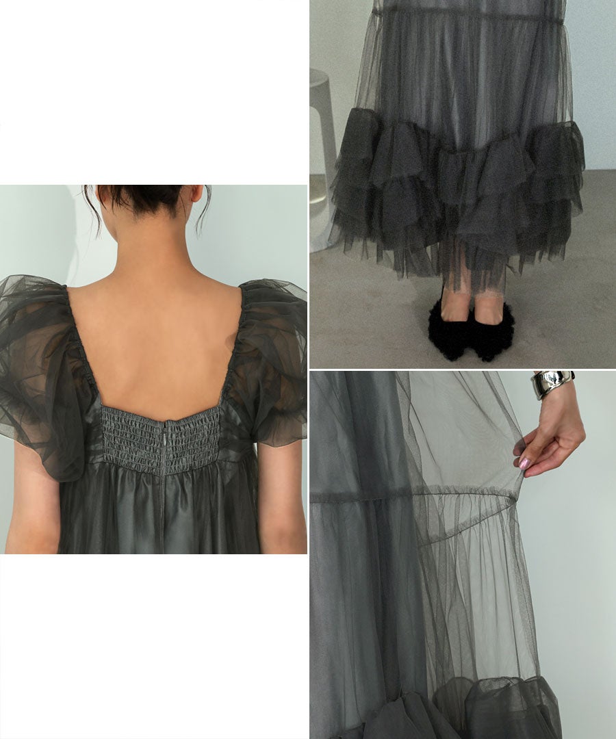 volume tulle puff sleeve dress