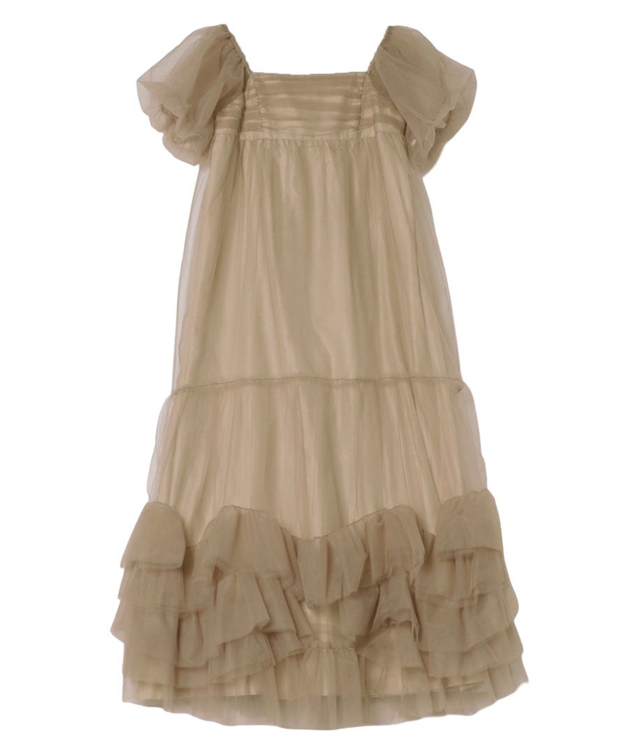 volume tulle puff sleeve dress